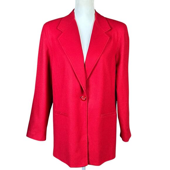 Nouveaux Wool Blazer Women Size 10 Red Single Button Front Classic Retro Coat - Picture 1 of 12